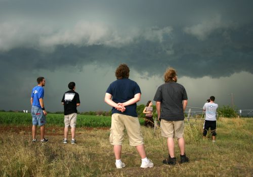 Students observing a storm
